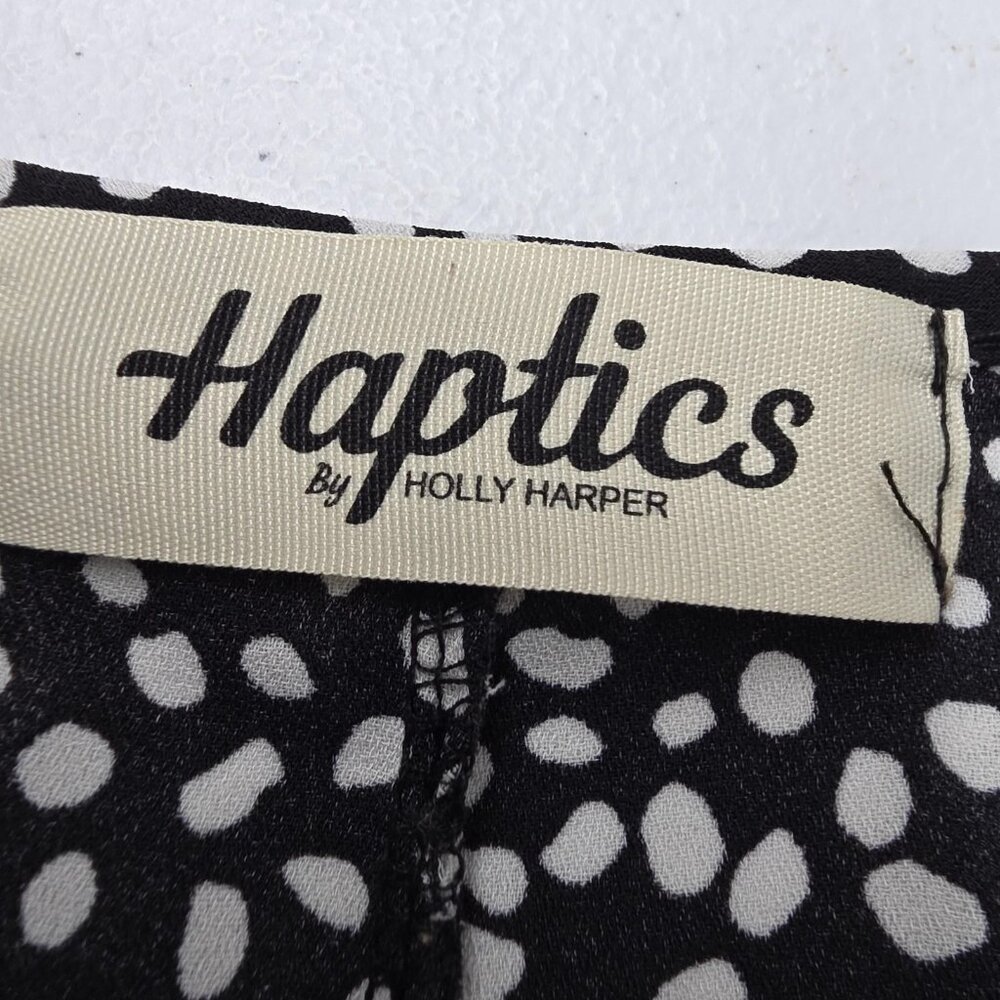 Haptics Shirt Womens Large Black White Dalmatian Dot Peplum Long Sleeve Boho - Picture 5 of 7